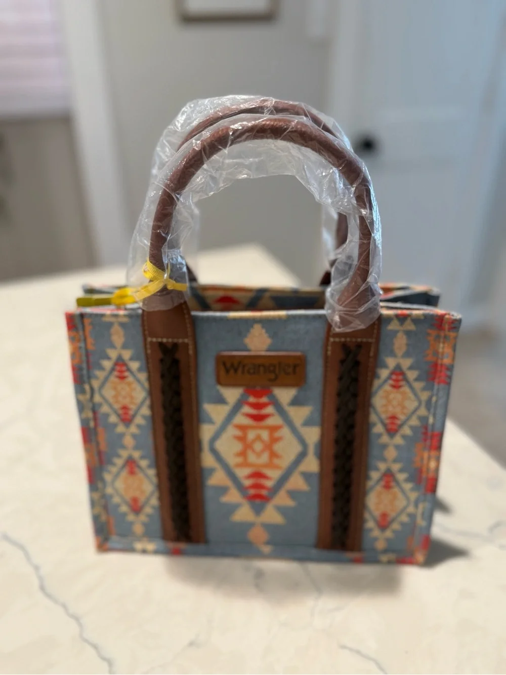 NWT Wrangler Southwestern Aztec Small Tote Crossbody Bag Blue Denim